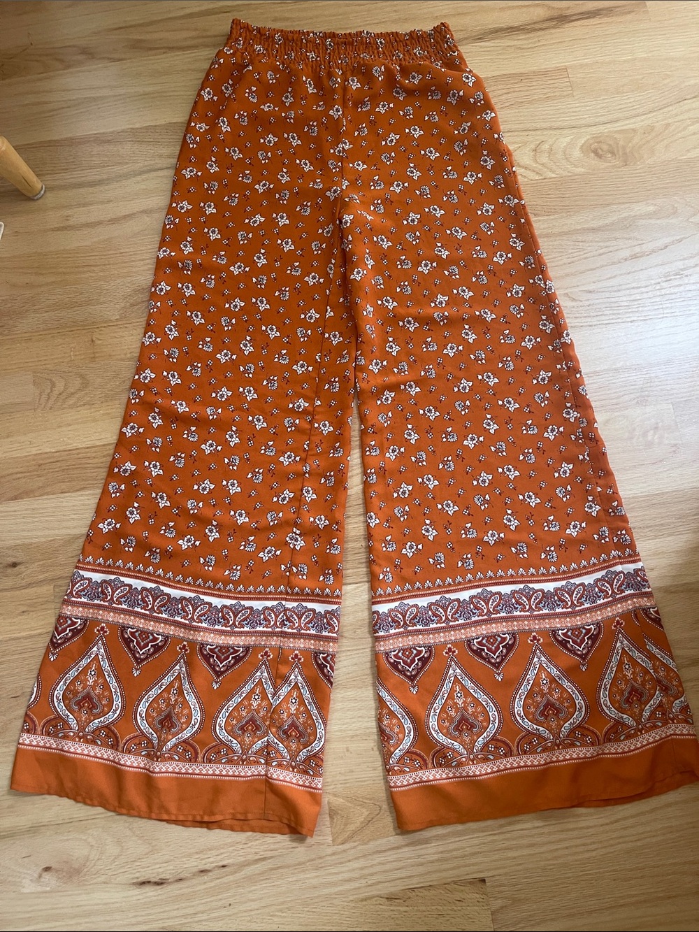 Forever 21 Orange Floral Wide-Leg Pants with Paisley Border